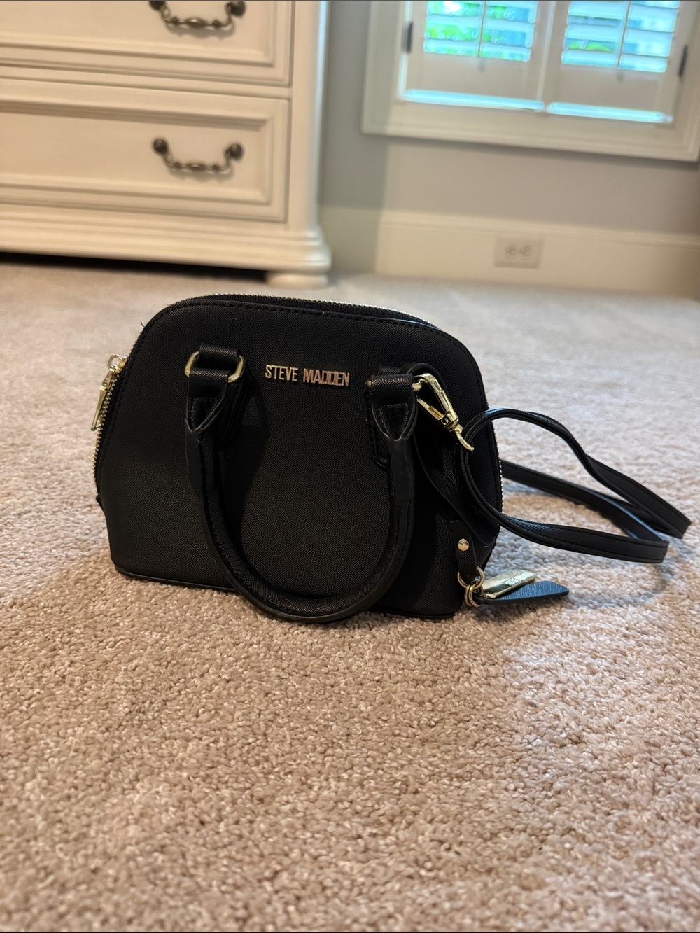 Steve Madden Black Dome Satchel with Gold Hardware